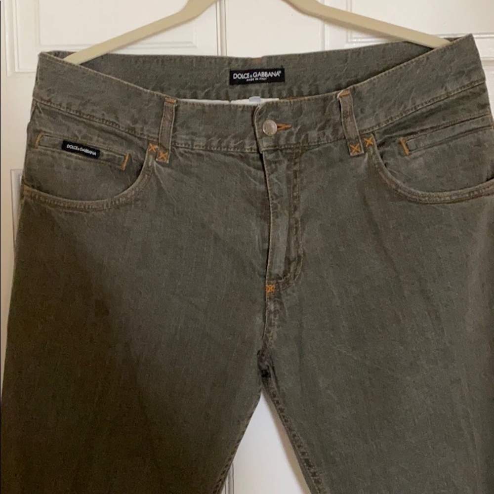 Dolce and Gabbana Hunter Green Jeans w/ Gold Logo